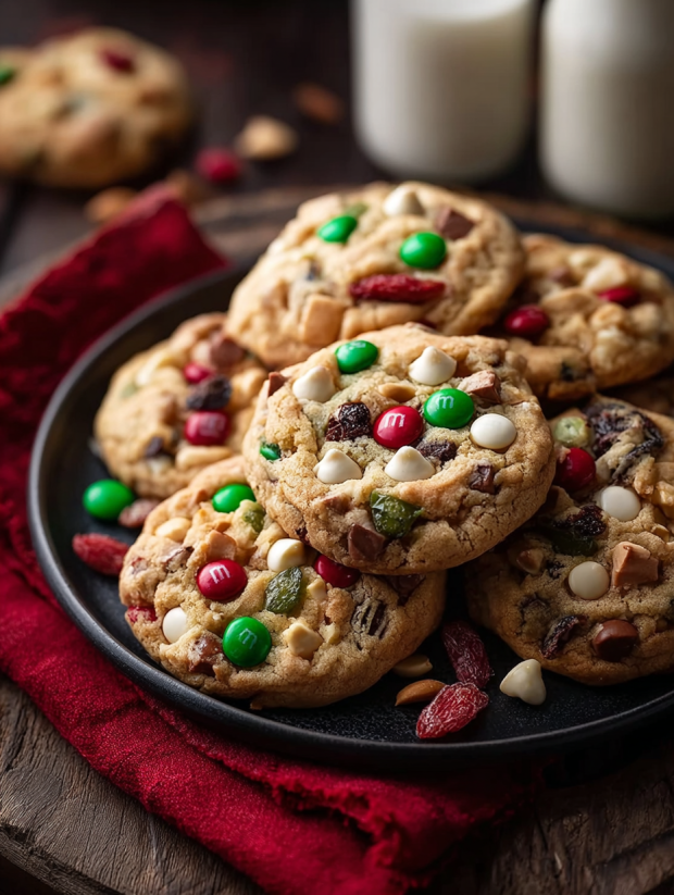 A plate of Christmas Kitchen Sink Cookies.