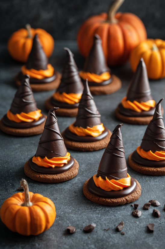 A plate of witch hat cookies.