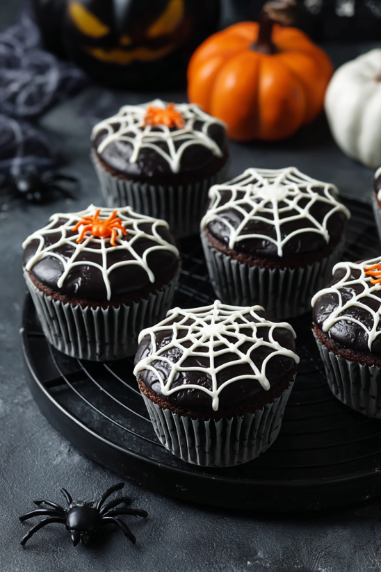 Spooky Spiderweb Cupcakes.