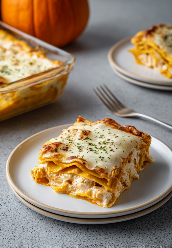 A plate of creamy butternut squash lasagna roll-ups.