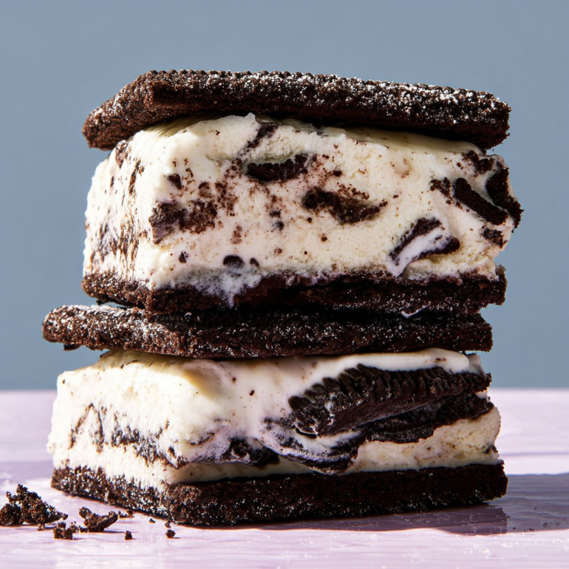 Three stacked Oreo ice cream bars.