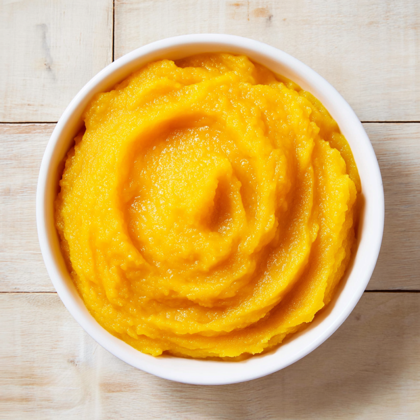 A bowl of pumpkin purée.