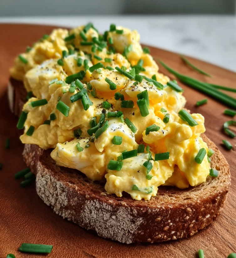 A slice of bread with egg salad on it.