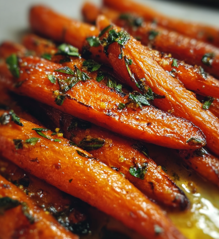 A close up of honey roasted carrots.