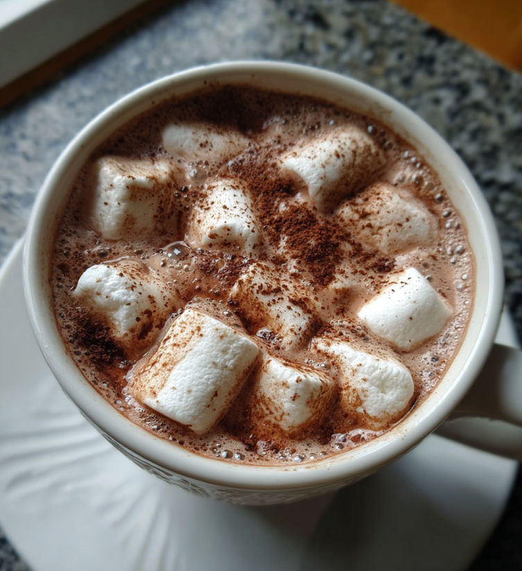 A cup of hot chocolate with marshmallows in it.