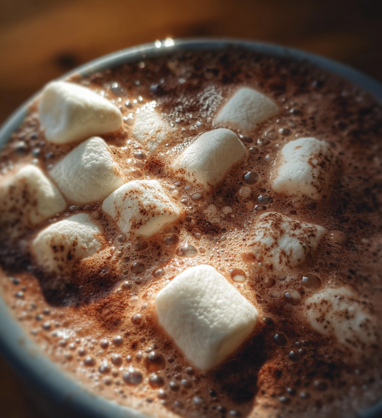 A cup of hot chocolate with marshmallows in it.