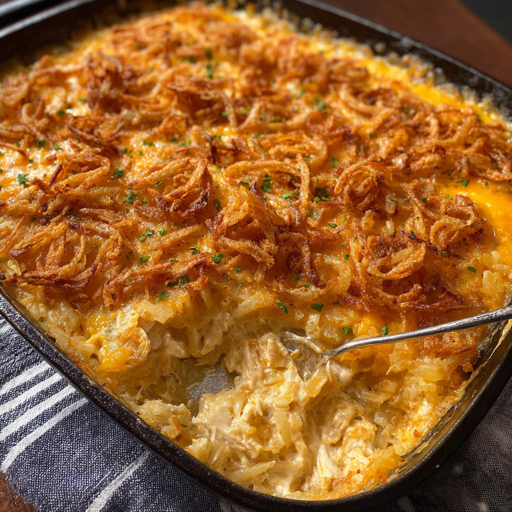 A French Onion Chicken Hashbrown Casserole.