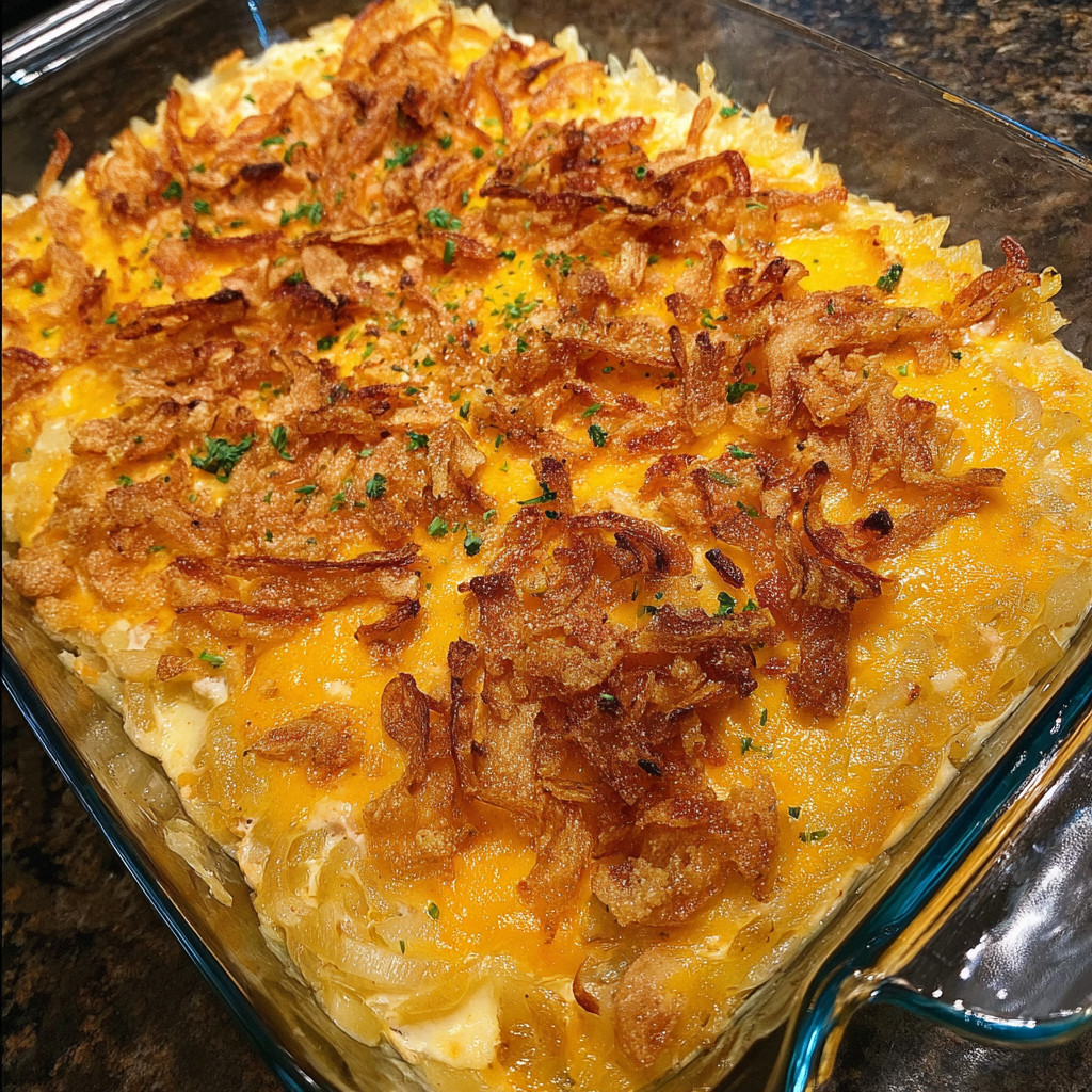A French Onion Chicken Hashbrown Casserole.