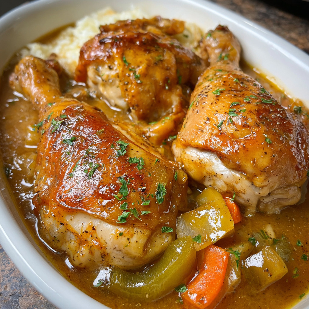 A bowl of chicken legs with gravy.