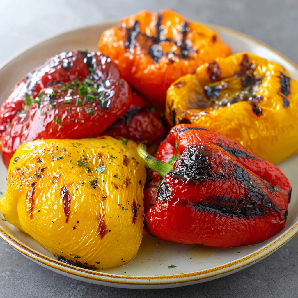 A plate of grilled bell peppers.