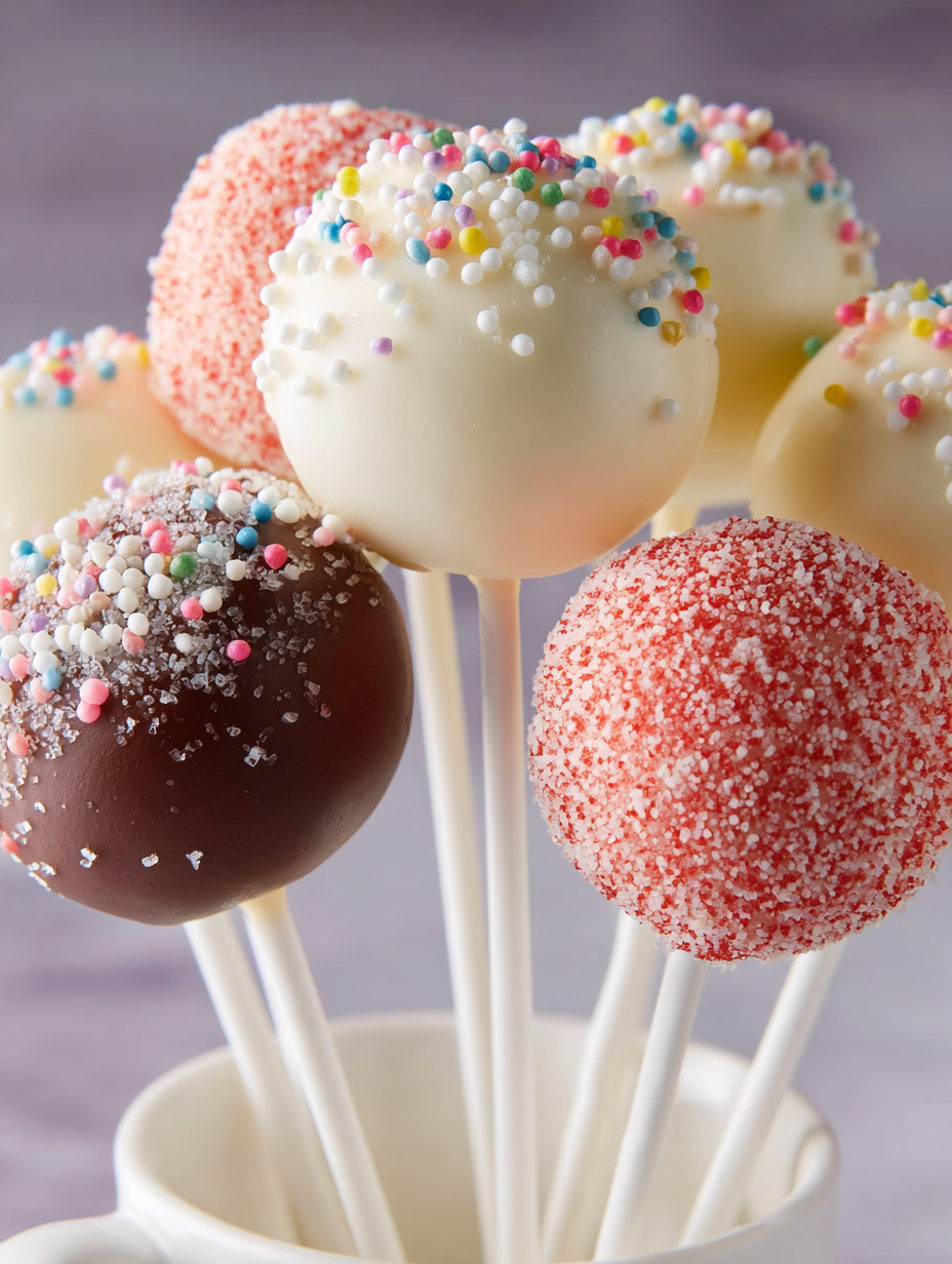 A group of homemade cake pops on a stick.