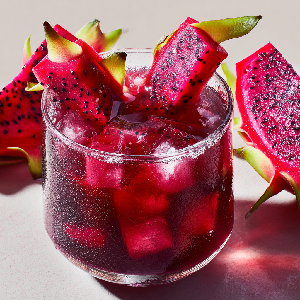 A glass of red juice with a slice of pineapple on top.