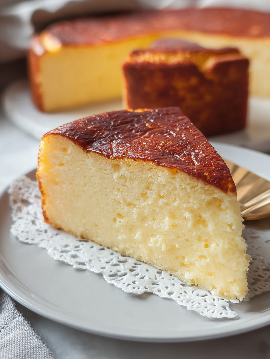 A slice of a 3 ingredient creamy yogurt cake.