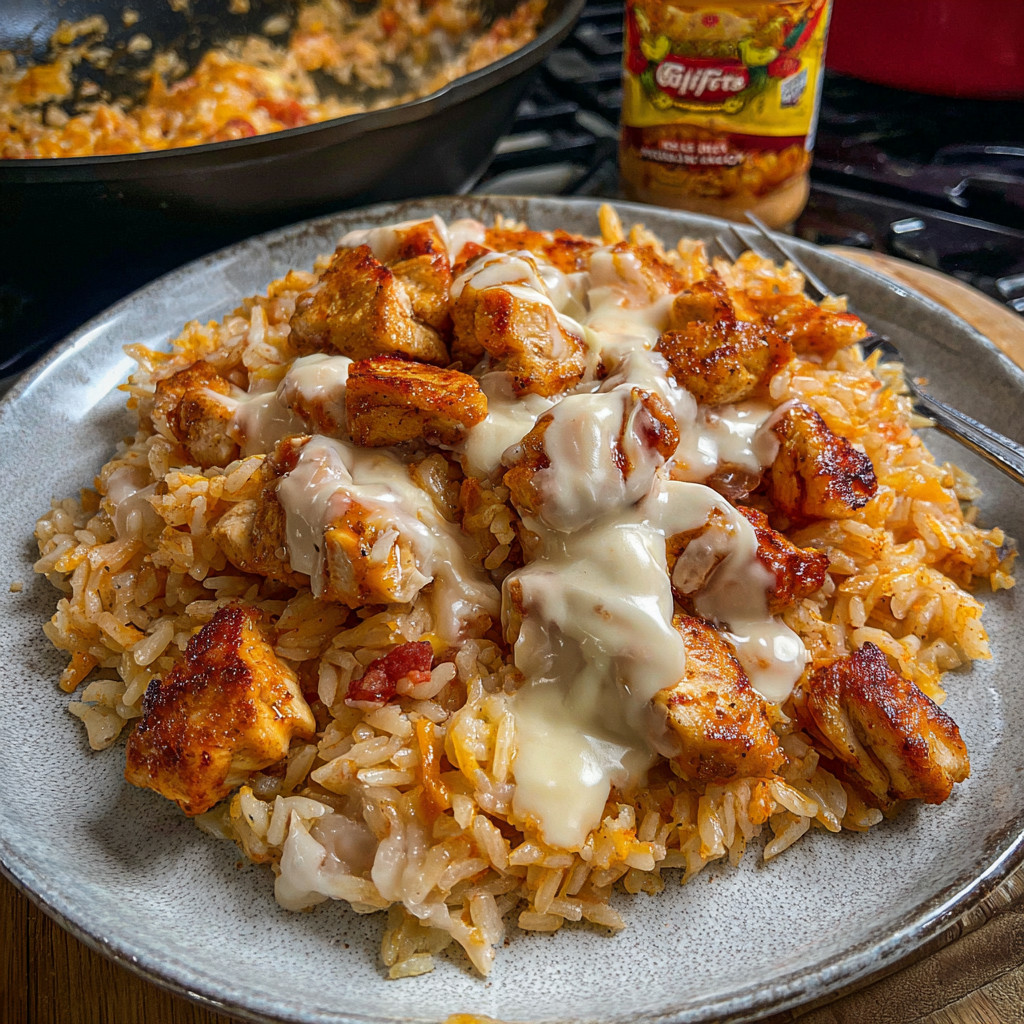 A plate of Mexican Cheesy Chicken & Rice.