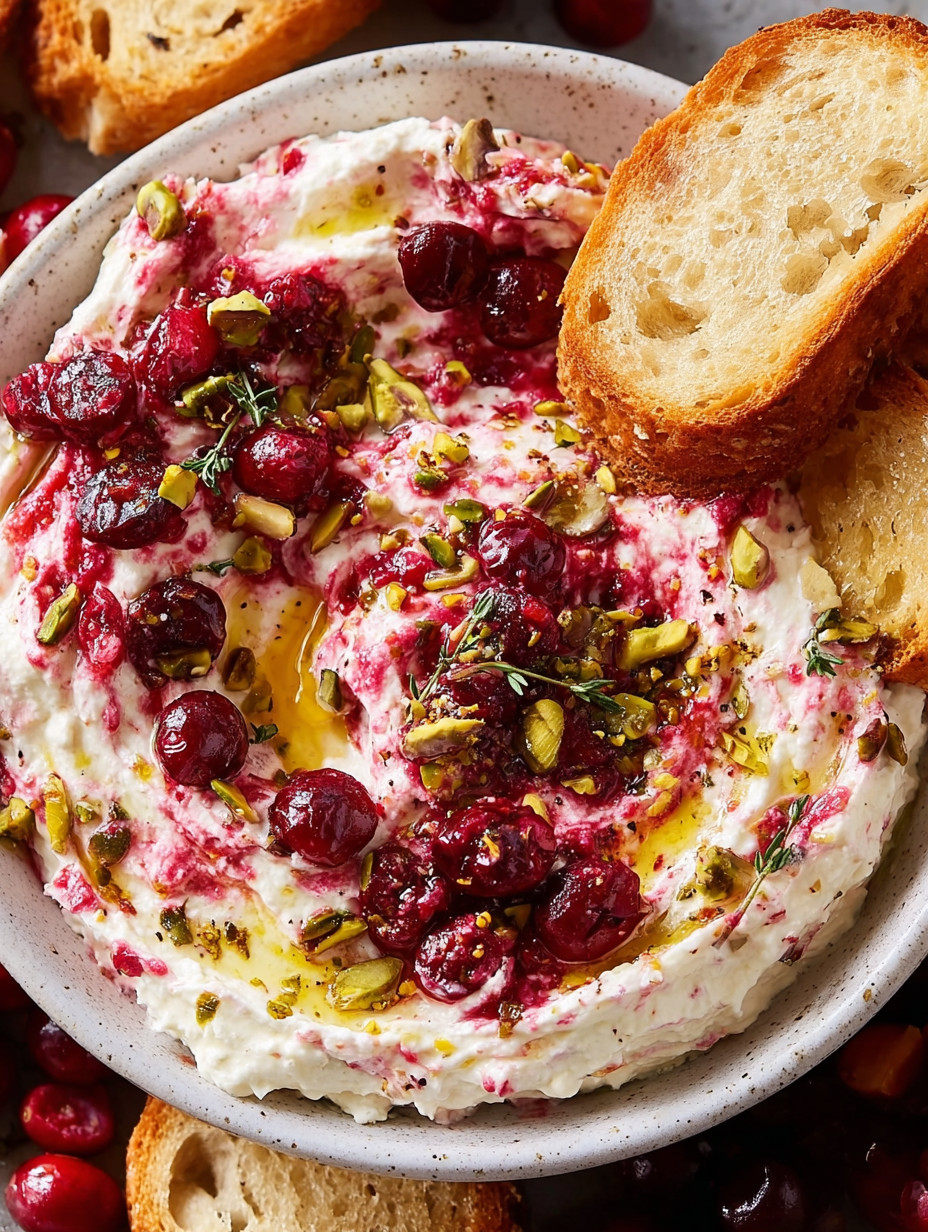 A bowl of Cranberry Whipped Feta Dip.