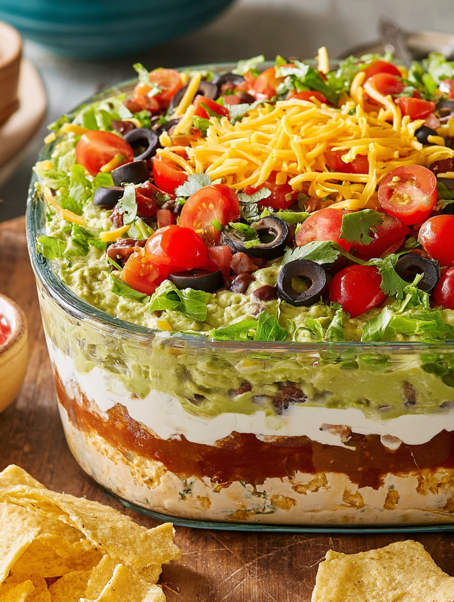 A large bowl of 7-layer dip.