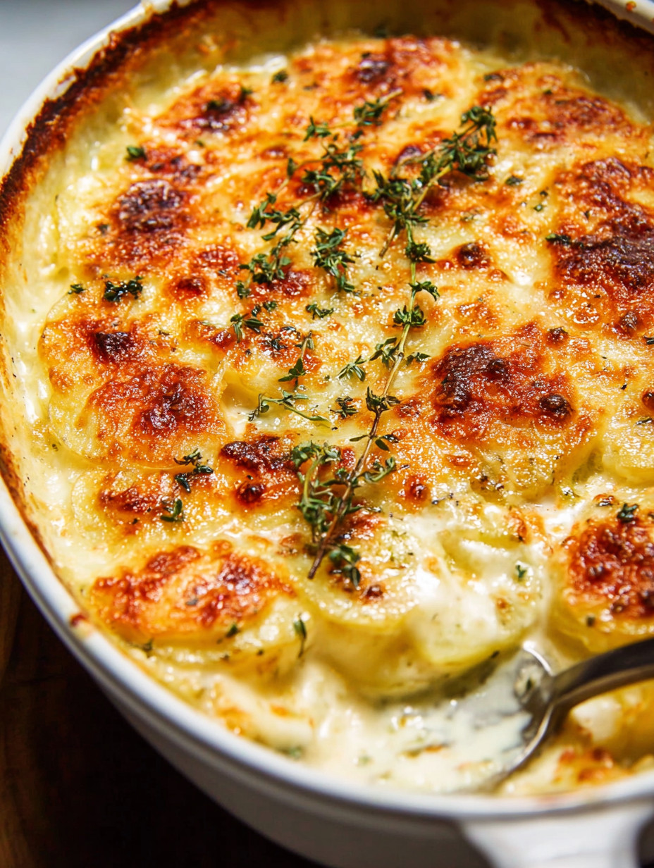 A potato dish with herbs on top.