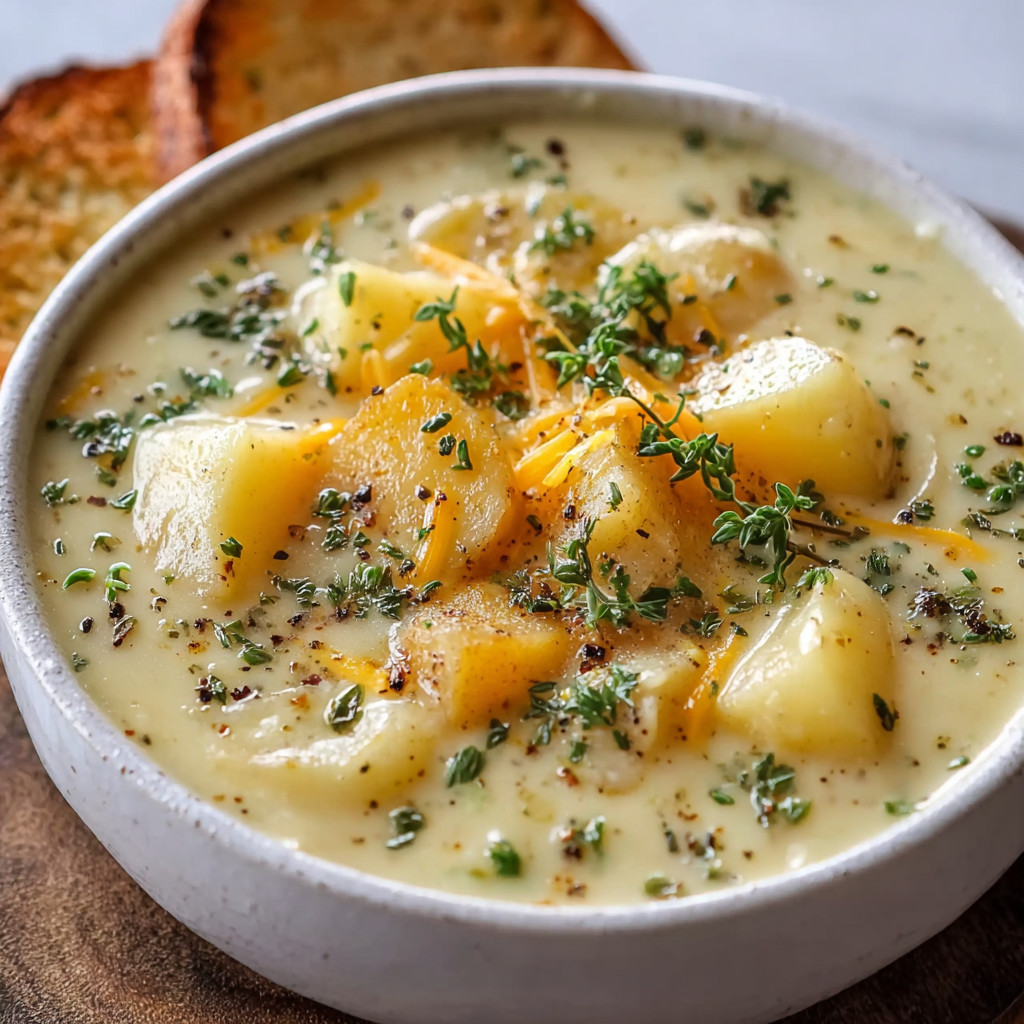 A bowl of soup with a slice of bread on top.