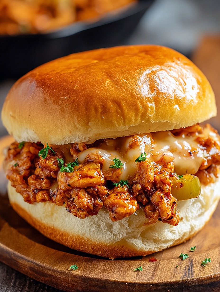 A sandwich with meat and cheese on a bun.