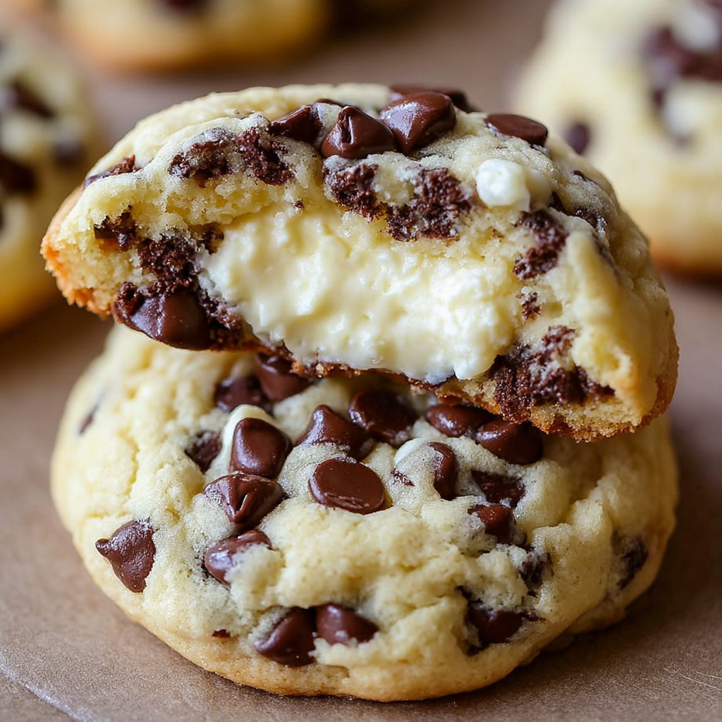 A close up of a chocolate chip cheesecake cookie.