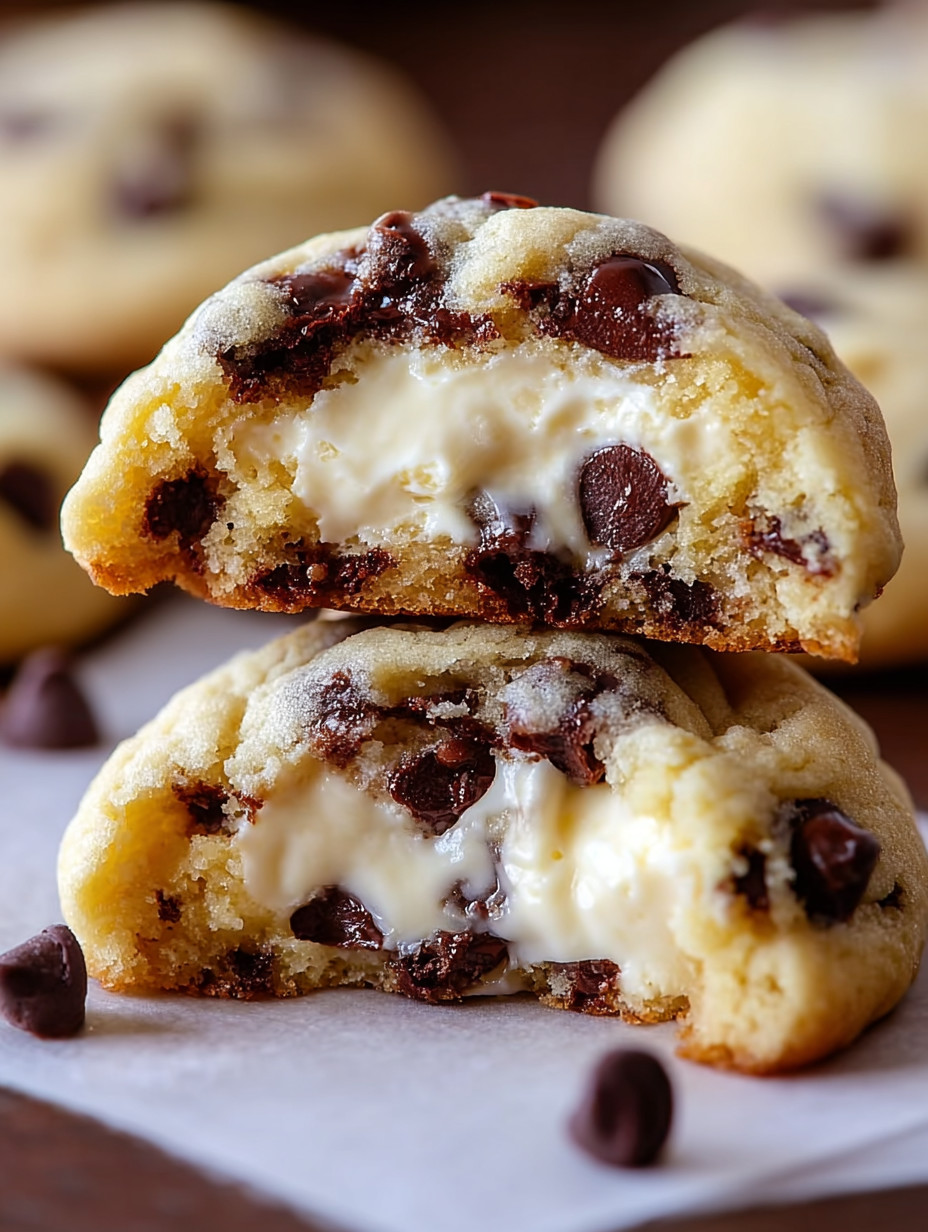 A close up of a chocolate chip cheesecake cookie.