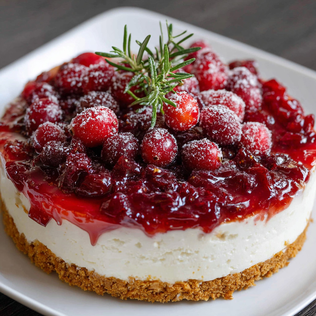 A slice of a no-bake cranberry cheesecake.