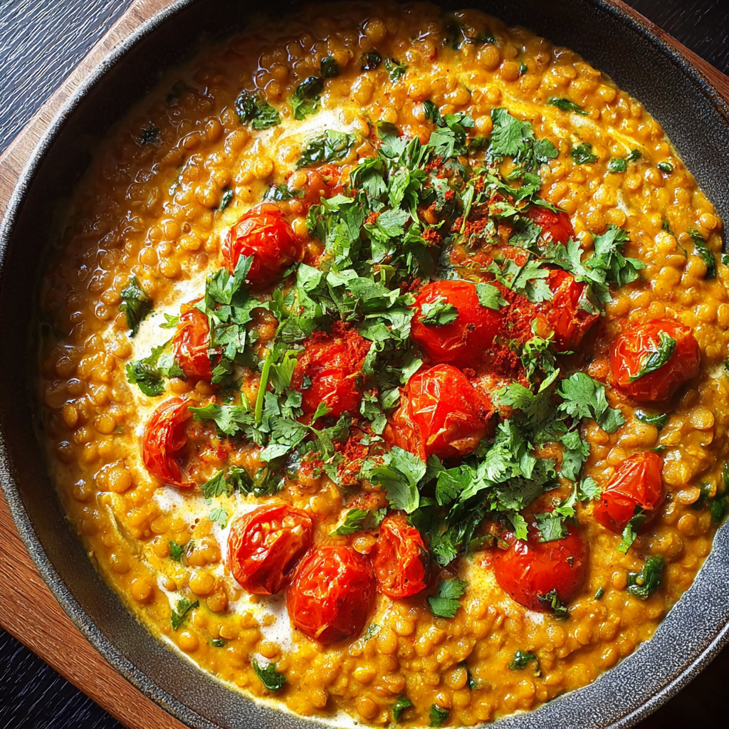 A bowl of creamy coconut lentil curry.