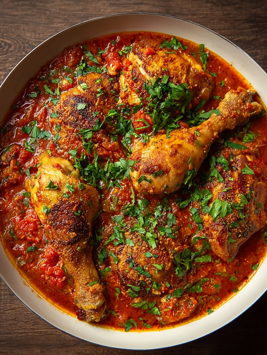 Chicken with tomatoes and herbs.