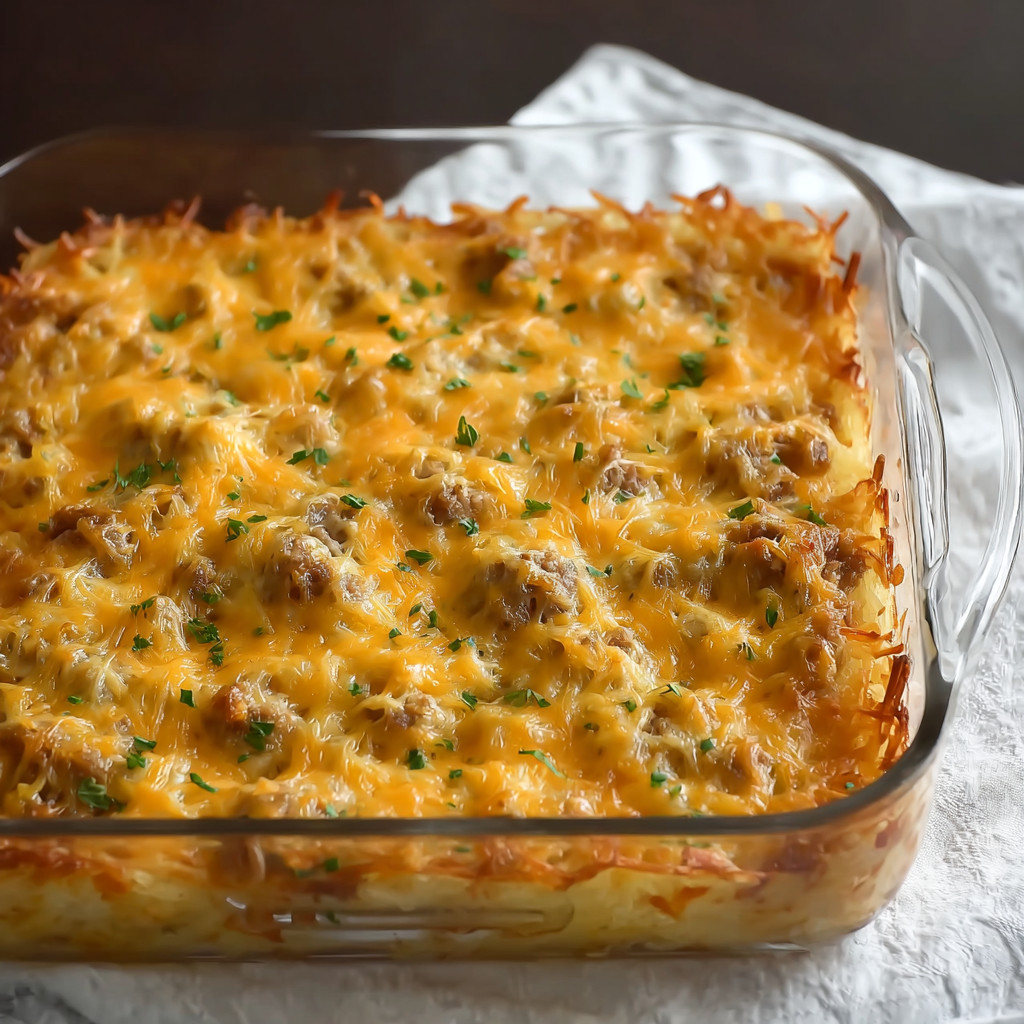 A casserole dish filled with cheese and potatoes.
