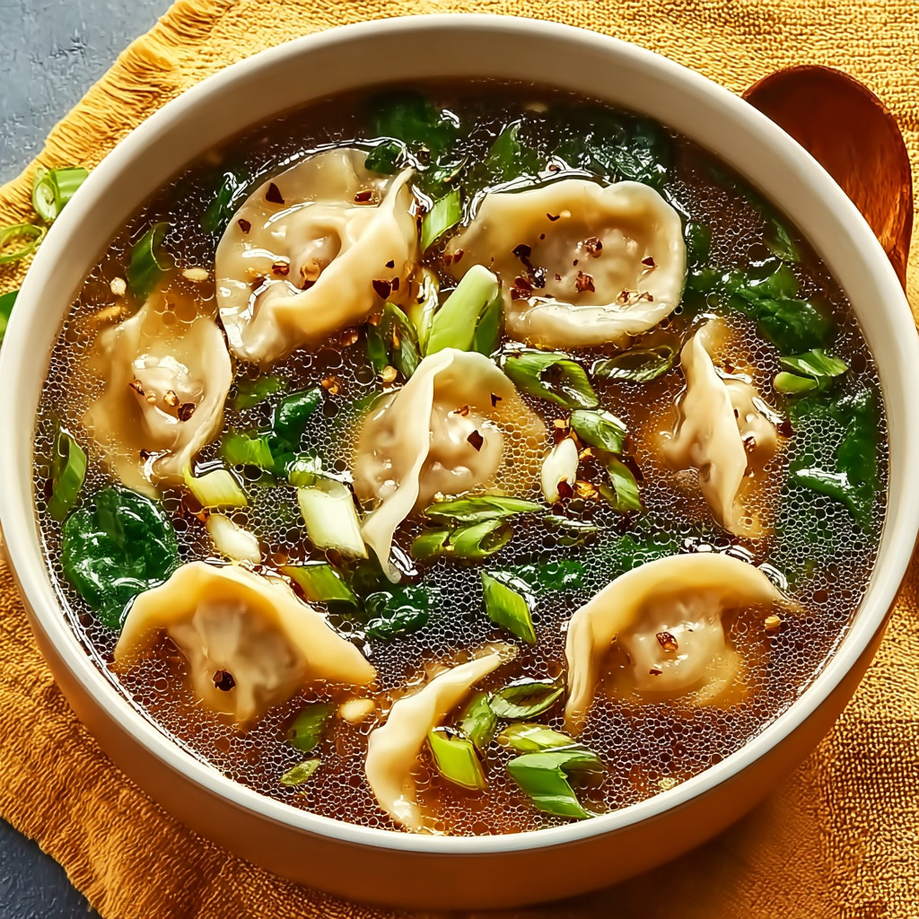 A bowl of soup with a spoon in it.