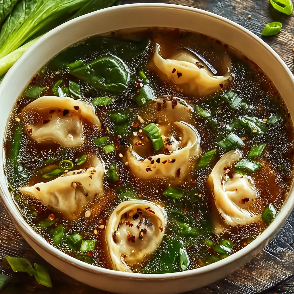 A bowl of soup with a variety of ingredients.