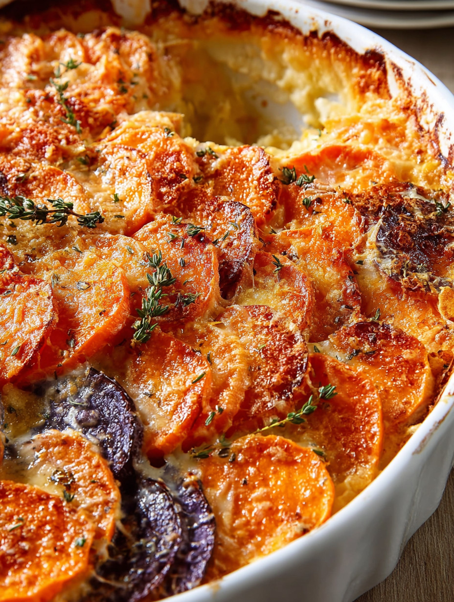 A dish of sweet potato gratin.