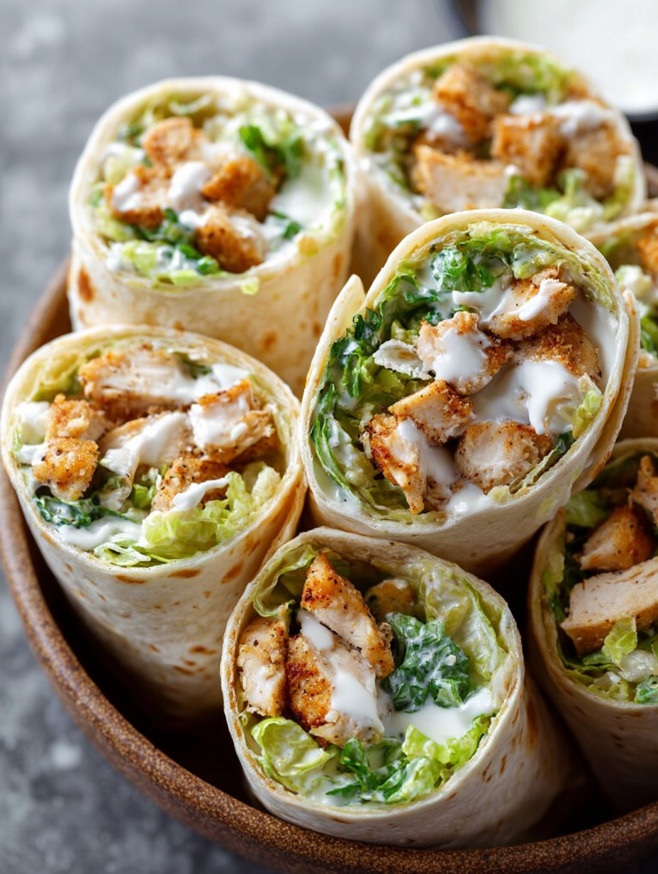 A plate of chicken wraps with lettuce and cheese.