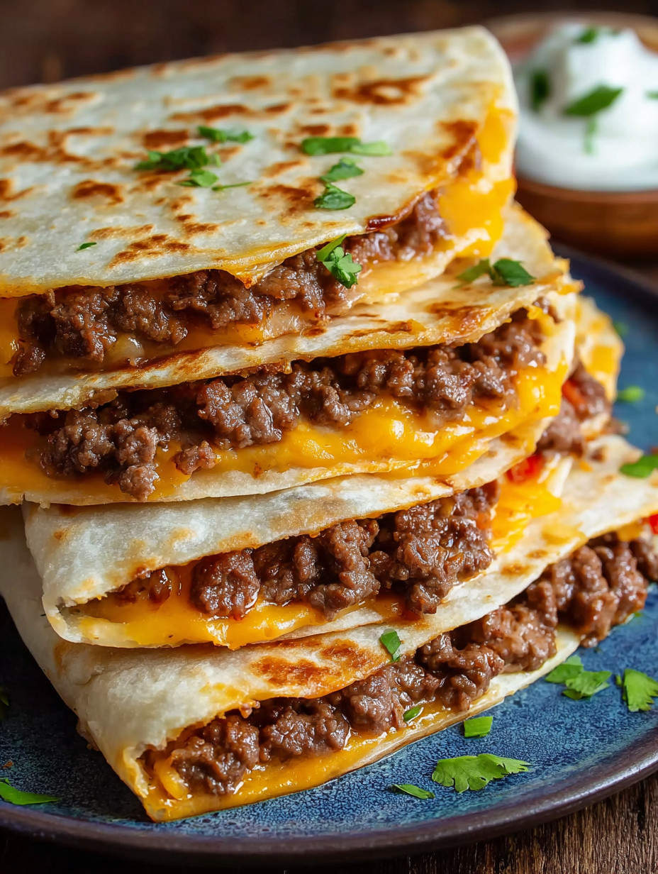 A stack of beef and cheese quesadillas.
