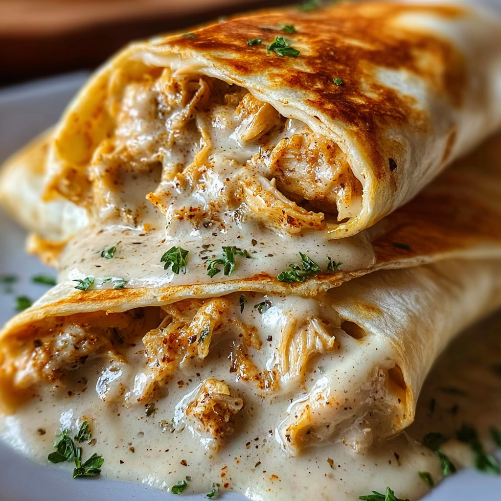 A plate of cheesy garlic chicken wraps.