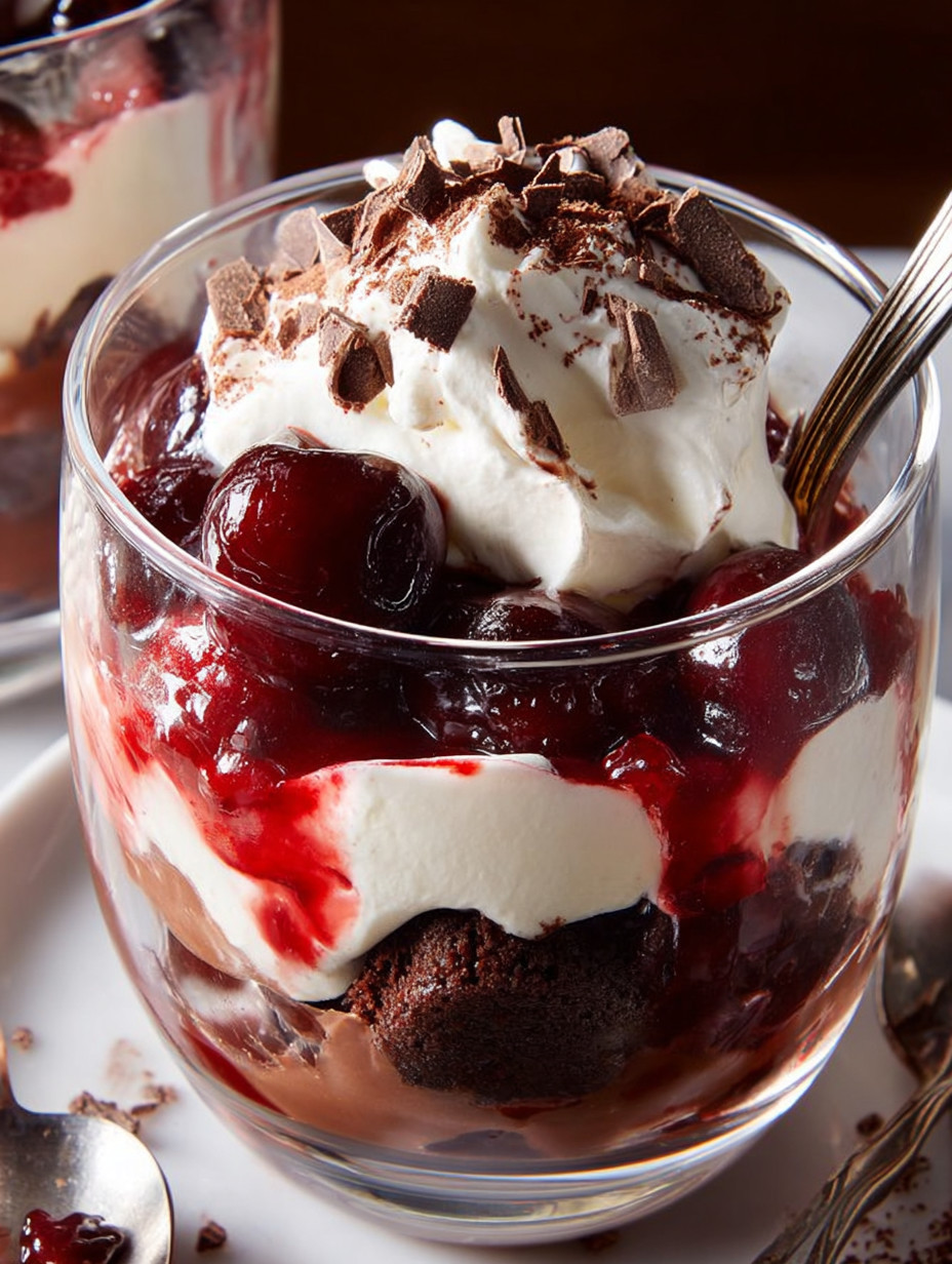 A glass of black forest trifle.
