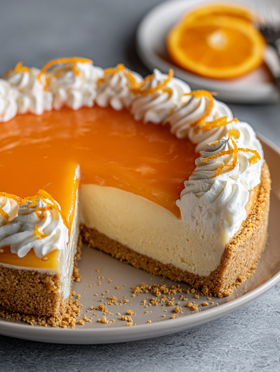 A slice of orange jello creamsicle pie.