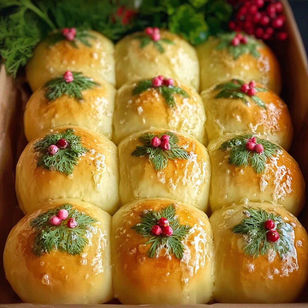 A box of festive holiday dinner rolls.