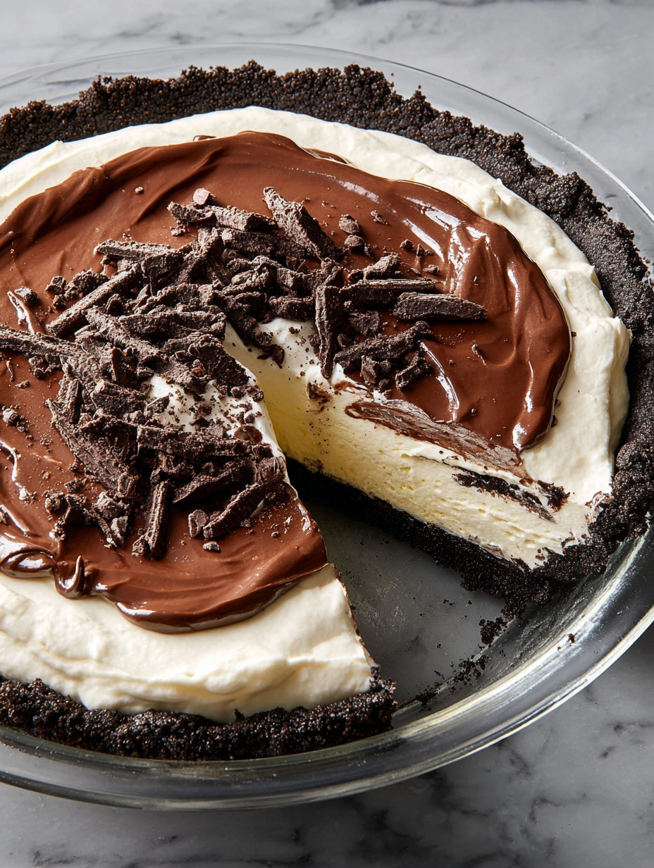 A slice of a frozen peppermint pattie pie.
