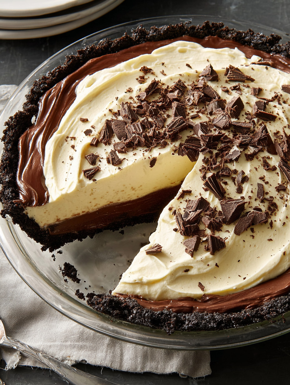 A slice of frozen peppermint pattie pie.