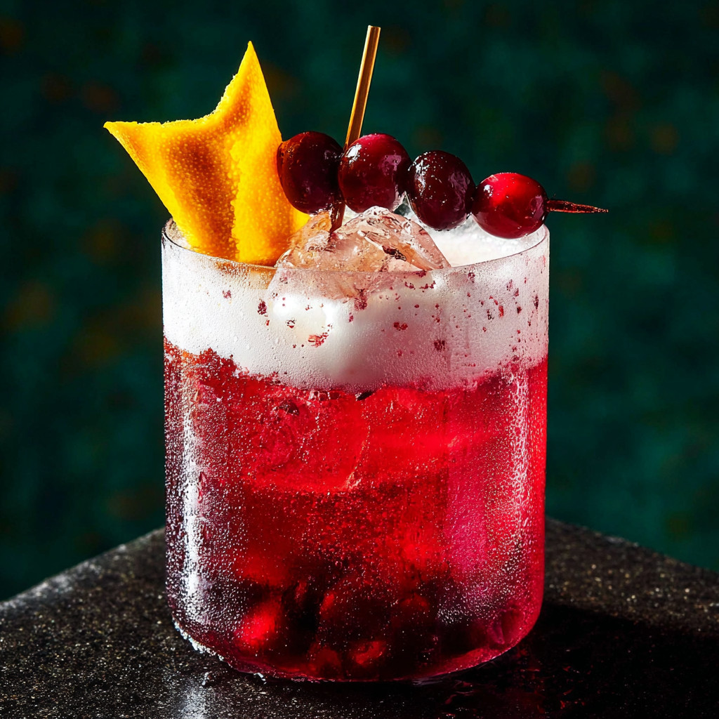 A glass of cranberry sauce spritz.