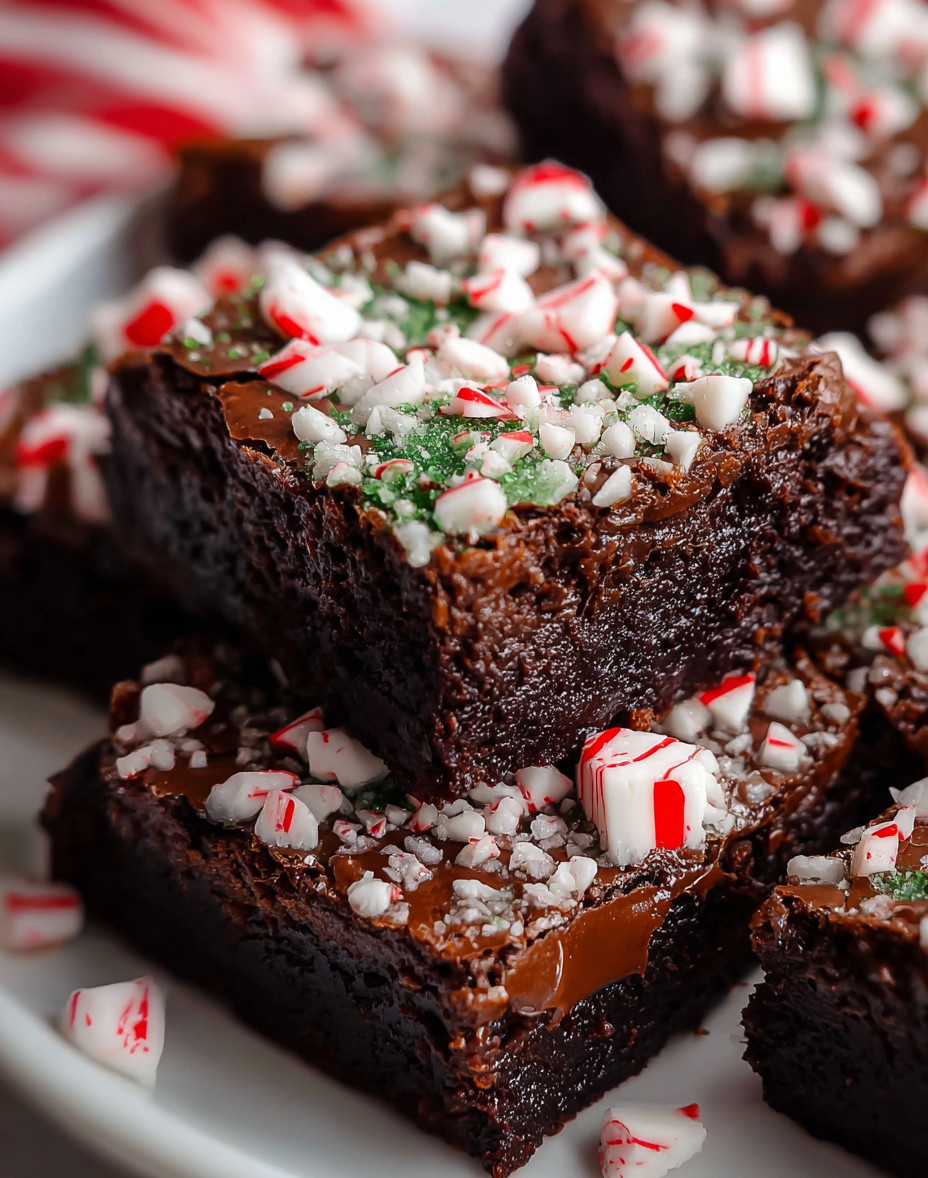 A plate of brownies with white and red sprinkles.