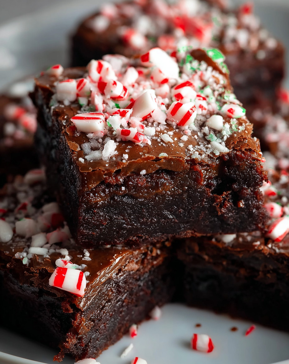 A close up of a chocolate brownie with white and red sprinkles.