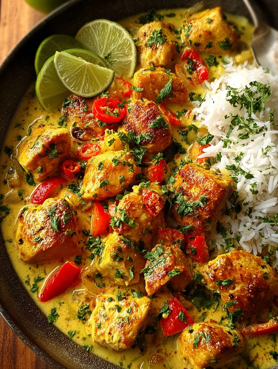 A bowl of tropical brazilian coconut chicken.