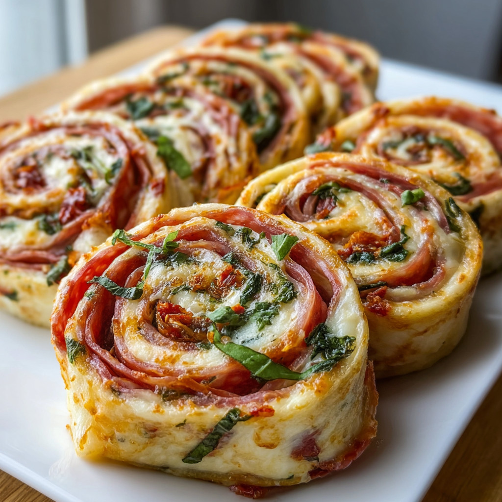 Italian Pinwheels on a white plate.