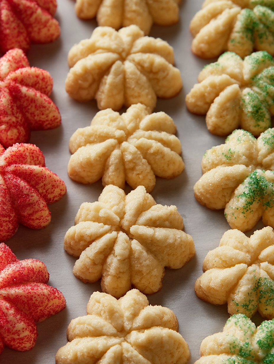 Spritz cookies on a table.