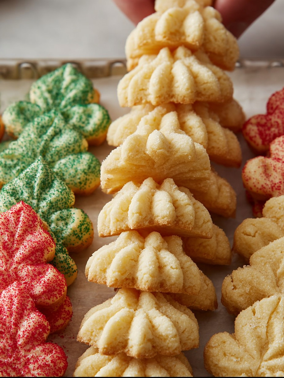 Spritz cookies on a tray.