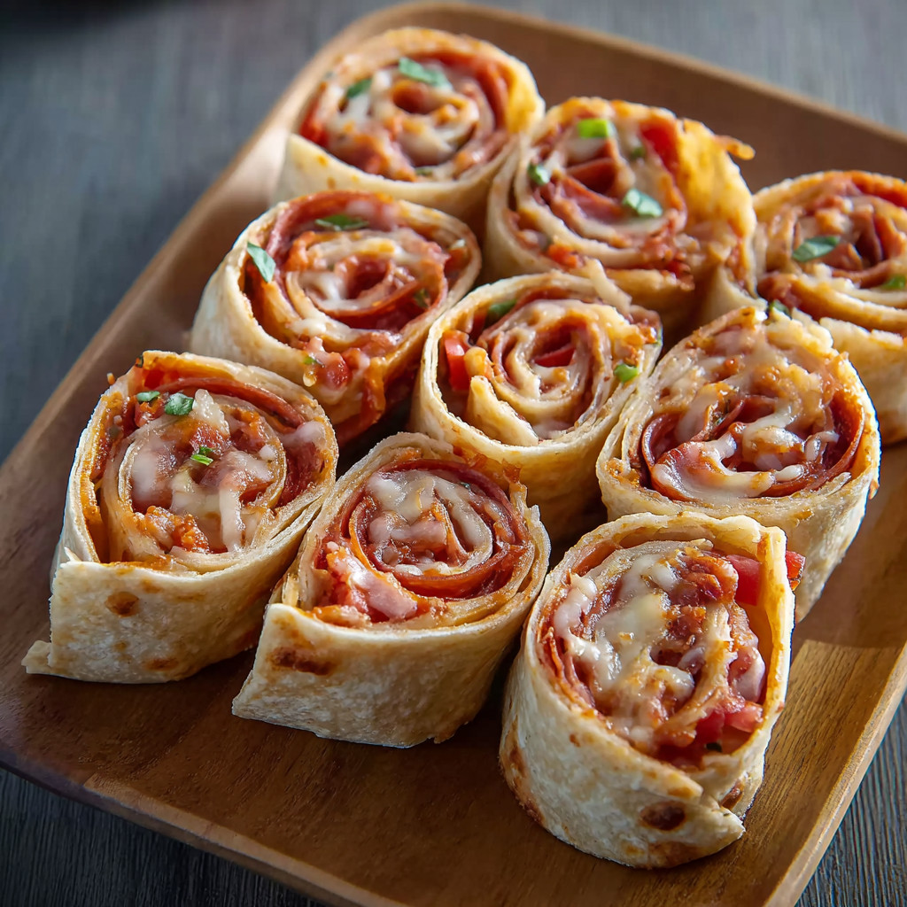 A plate of tortilla pizza rolls.