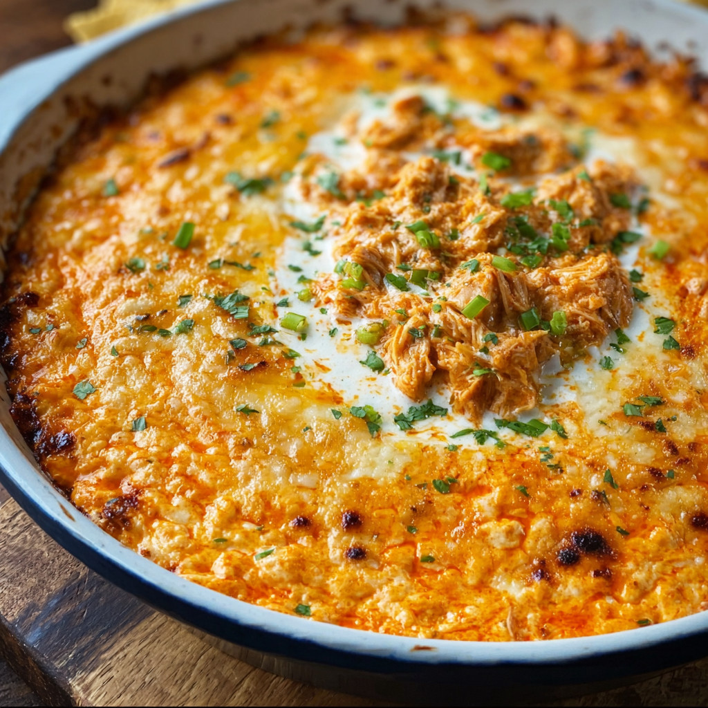 A bowl of rotisserie buffalo chicken dip with ranch.