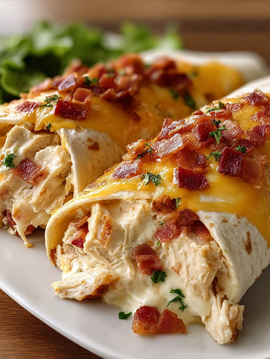 A cheesy chicken bacon bake wrap on a plate.